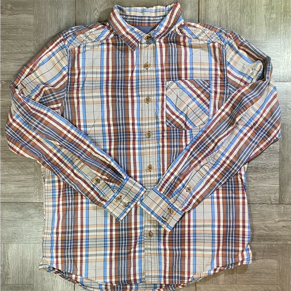 Prana Men's Button Shirt Long Sleeve - Medium - Plaid Organic Cotton *see desc*